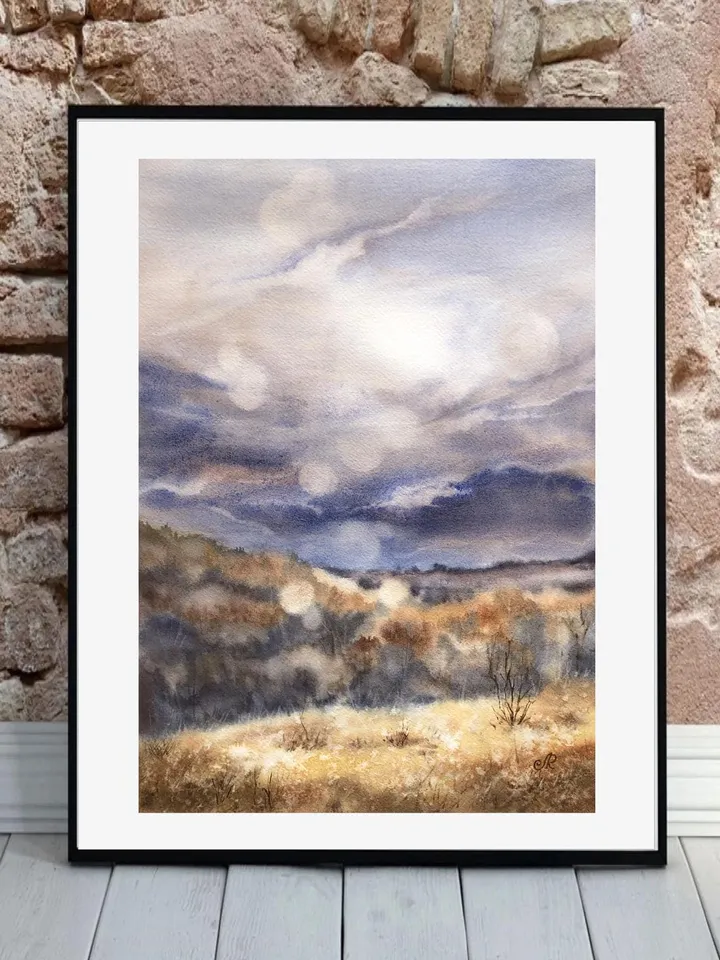 Landscape Original Watercolor Painting Autumn Painting