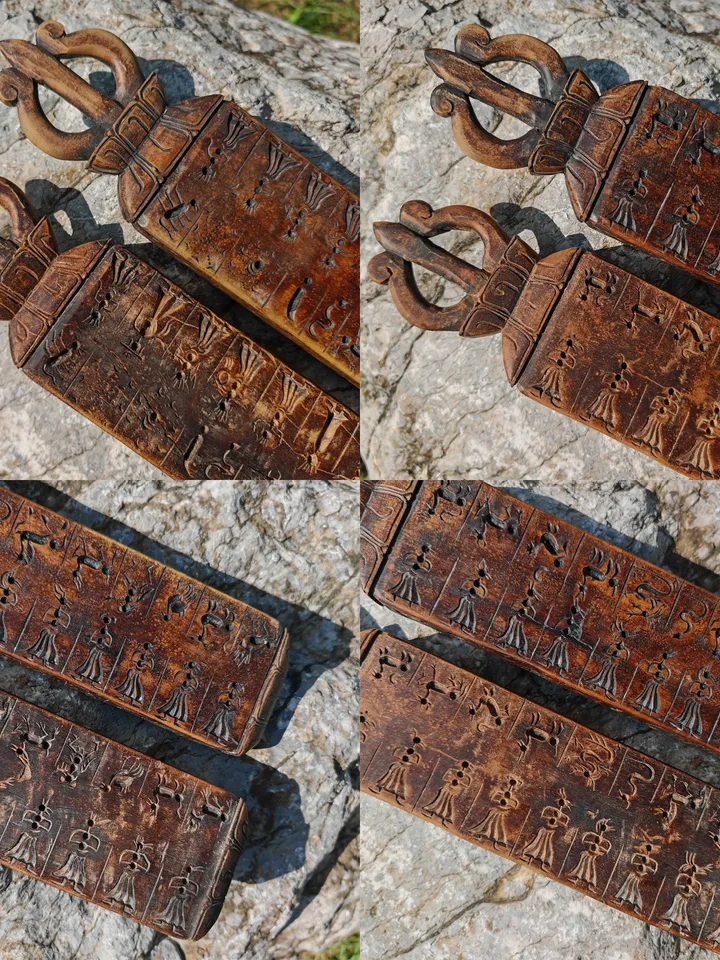 Gandhanra Antique Tibetan Buddhist Zanpar Wooden Mold Stick,Dharma Ritual Plate,Intricately Carved Esoteric Ritual Objects and protectors