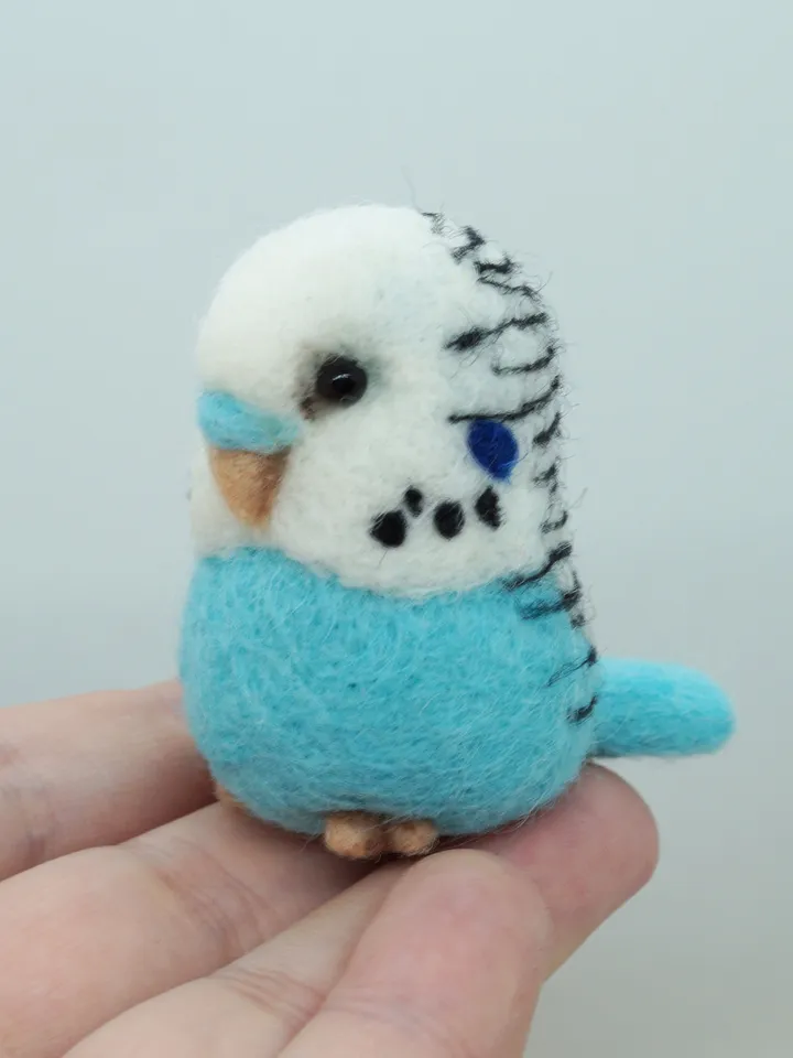 Cute miniature needle felted turquoise budgie, ships from the USA