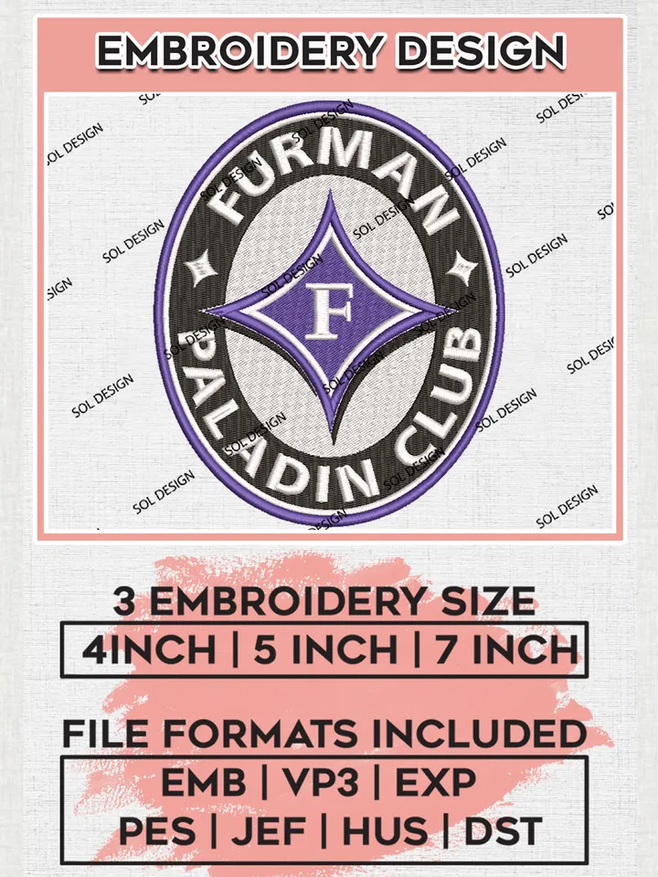 NCAA Furman Paladins Team Round Logo Embroidery Design Files, NCAA Furman Paladins Machine Embroidery, NCAA Teams, 3 sizes, NCAA Machine embroidery designs, Digital Download