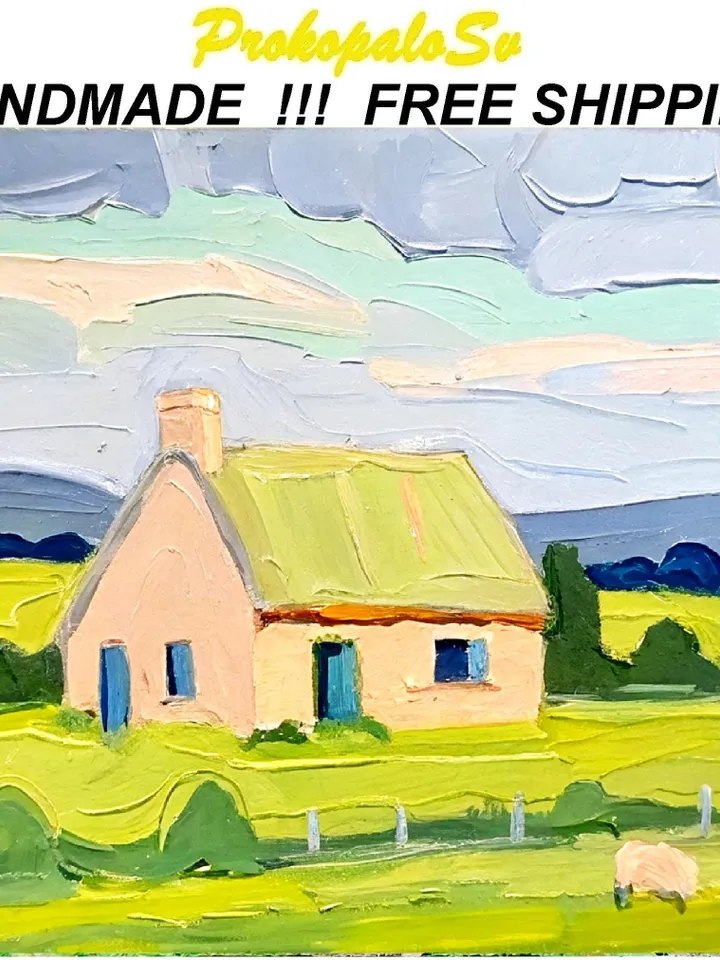 Original Oil Painting Irish Cottage Original Art Ireland Painting Landscape Impasto Oil Painting Impressionist Art Gift by ArtProkopaloSv