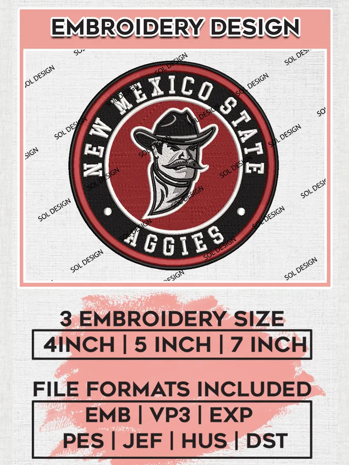 NCAA New Mexico State Aggies Round Logo Embroidery, NCAA New Mexico State Logo Embroidery files, NCAA Teams, Machine embroidery designs, Digital Download