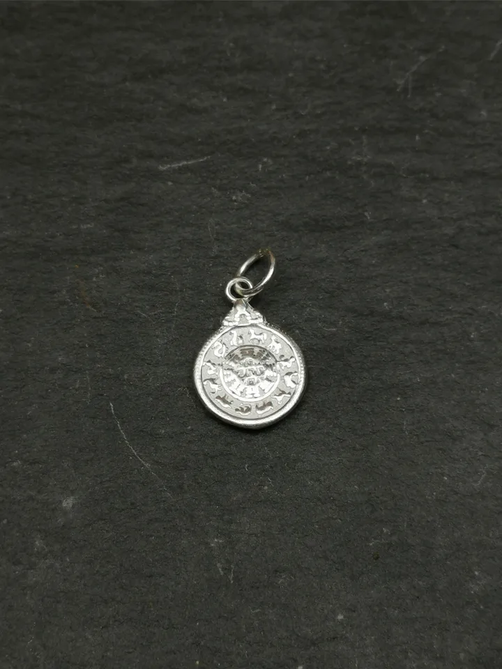 Gandhanra Handmade Tibetan Buddhist Calendar Badge Pendant,Kalachakra Amulet for Mala,Necklace,Made of Sterling Silver,Small Size 0.6"