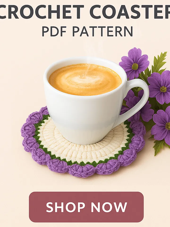 Modern Crochet Round Coaster Pattern PDF – DIY Flower Mug Rug & Free Surprise Crochet Pattern for Beginners