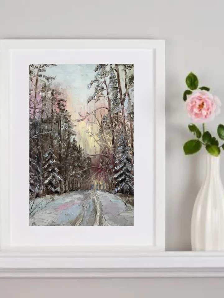 In the winter forest original oil painting hand painted modern impasto painting wall art 6x9 inches