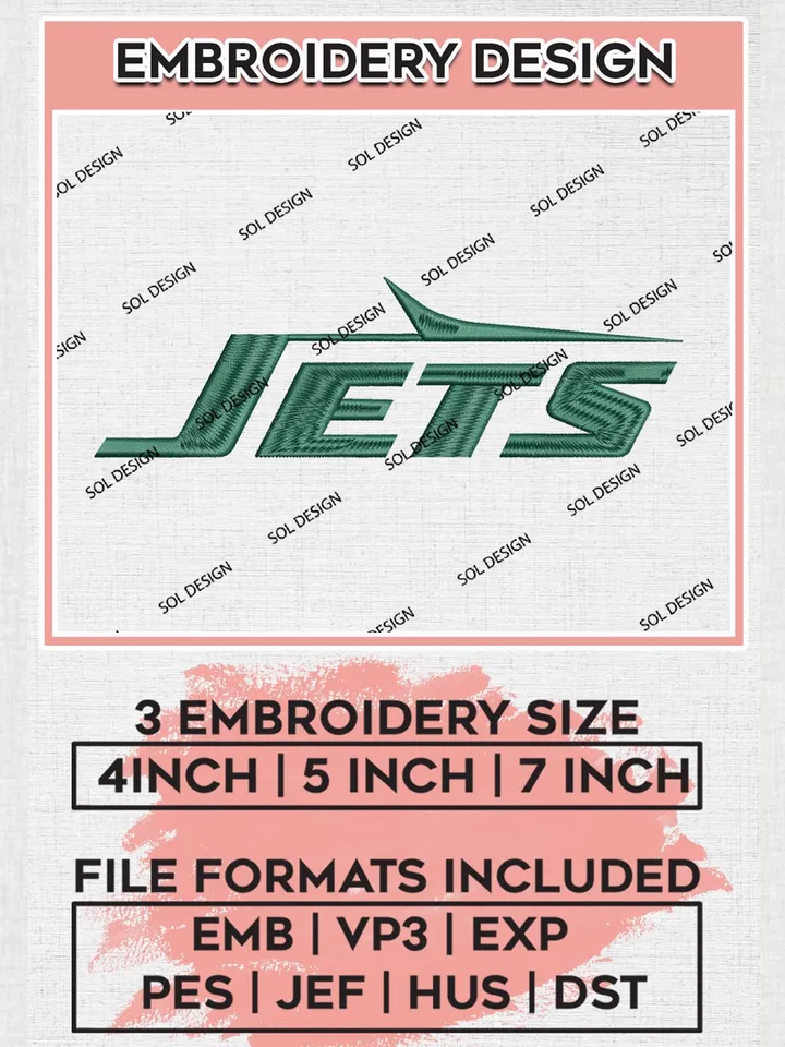 New York Jets Machine Logo Embroidery Designs, NFL Jets, NFL Logo Embroidery Files, NFL New York Jets Machine Embroidery Design, Digital Download