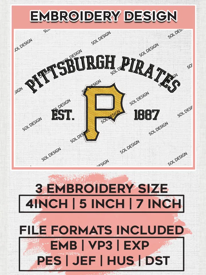 MLB Pittsburgh Pirates Team Est Logo Embroidery Design, MLB Team Embroidery files, Pittsburgh Pirates Baseball Team, Pirates Team, Digital Download