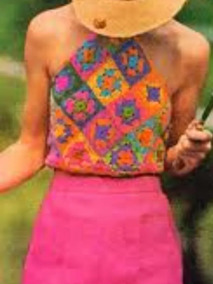 Top granny square , Crochet top patterns , granny square  top, halter top crochet pattern  PDF