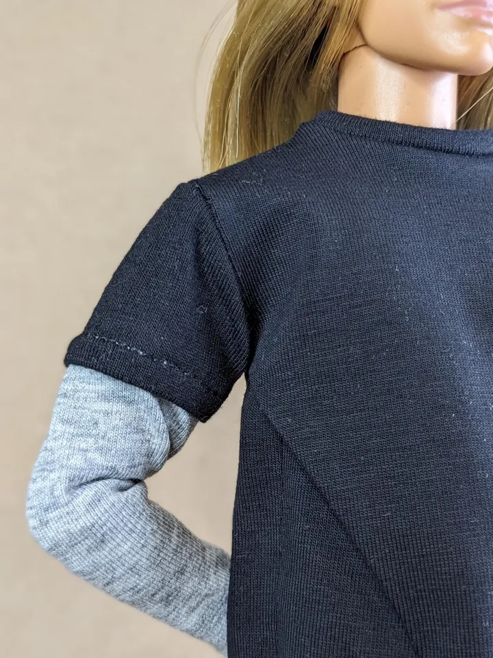 Black & gray long-sleeve T-shirt for 12-inch fashion male dolls