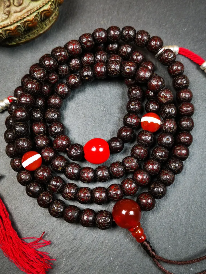 Gandhanra Handmade 8mm 108 Lotus Seed Beads Mala,Barrel Shape Prayer Beads Necklace,Tibeatn Rosary Beads,34&quot; Length