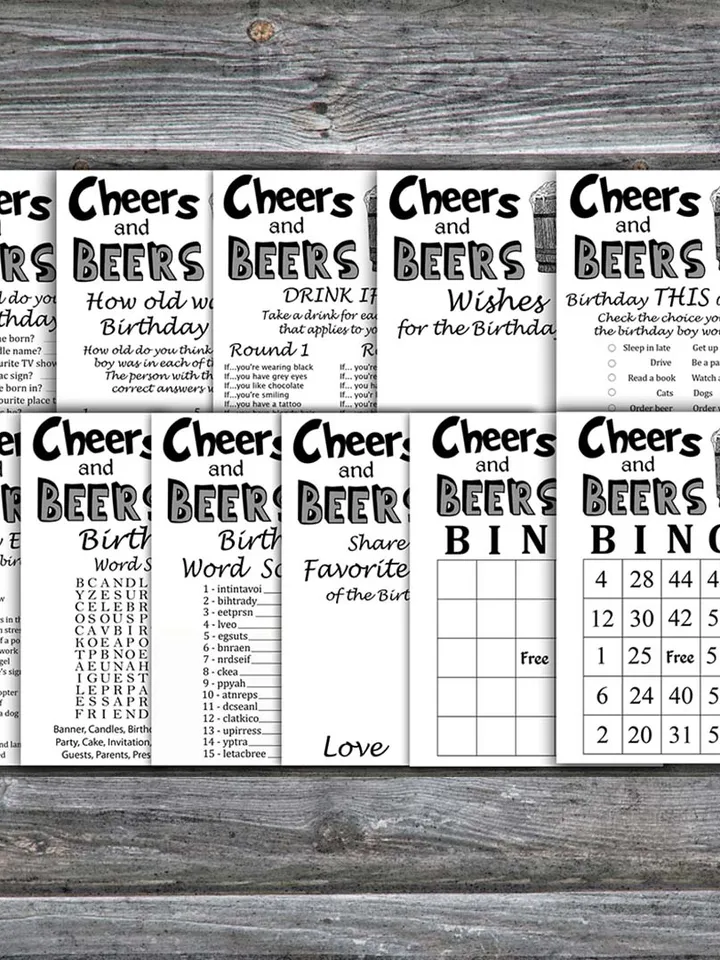 Birthday Games for Him Bundle,Cheers and beers Adult birthday games bundle,Printable Birthday Games for Him