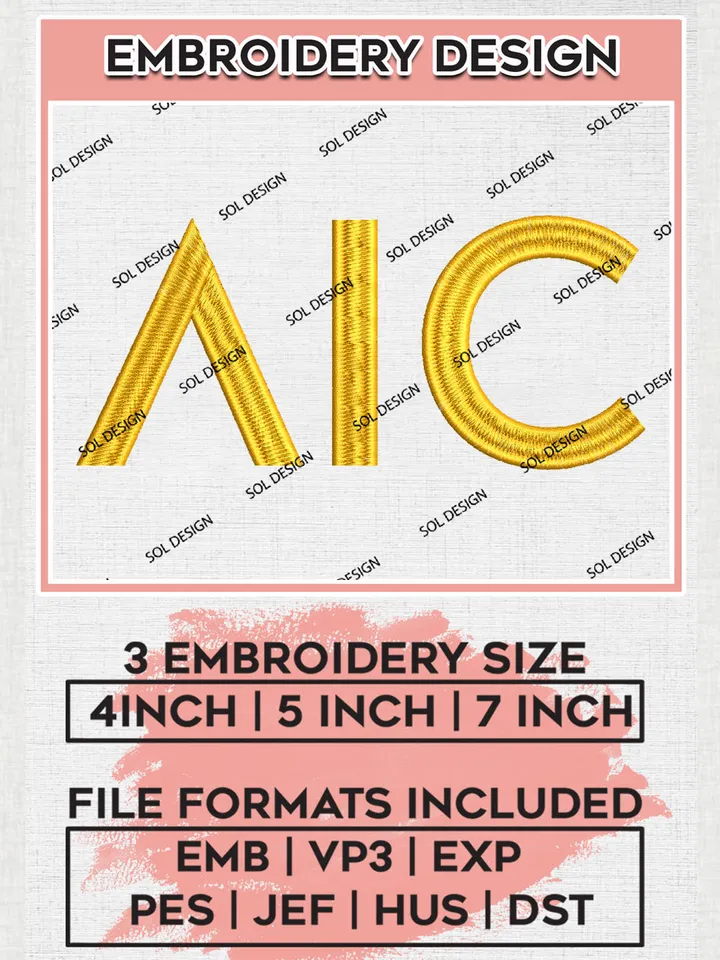 AIC College Team Logo Embroidery Design Files, NCAA AIC Yellow Jackets Machine Embroidery, NCAA Teams, 3 sizes, NCAA Machine embroidery designs, Digital Download