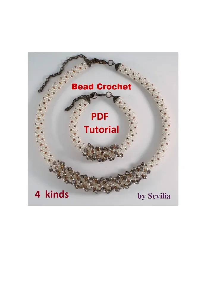 Bead crochet rope pattern for beading «Secret» necklace and bracelet 4 kinds, Tutorial, DIY, beading, Instant Download, PDF fail