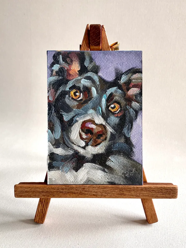 Dog oil painting original, Pet portrait artwork, Animal miniature wall art 4x6