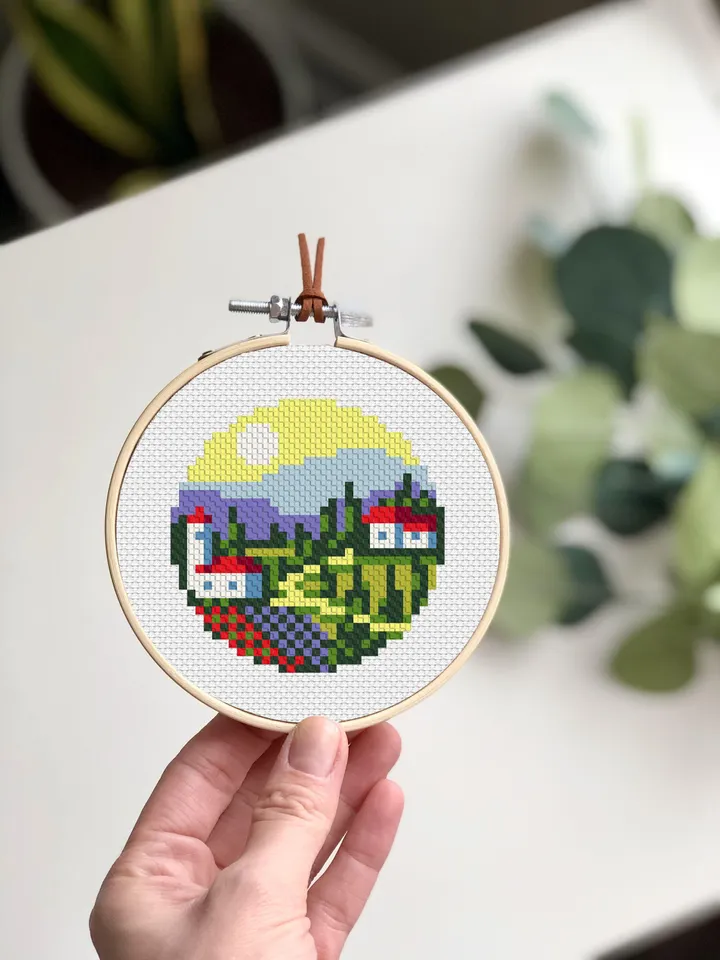 Small cross stitch pattern download PDF Italy village cross stitch Nature landscape embroidery PDF Tiny picture cross stitch beginner #L20
