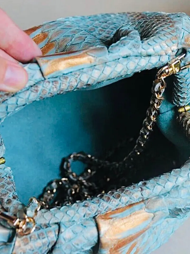 Genuine python skin blue pouch bag | exotic leather bags | small size soft clutch | snake designer bag | gift for her | classy purse