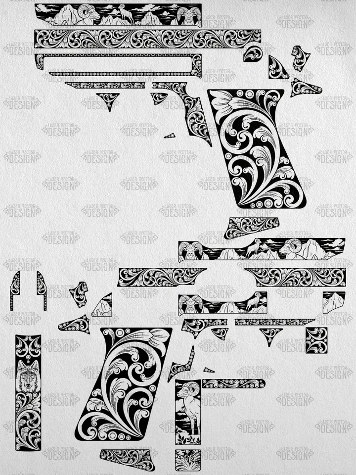 VECTOR DESIGN Walther PPK Mountain sheep and wolf