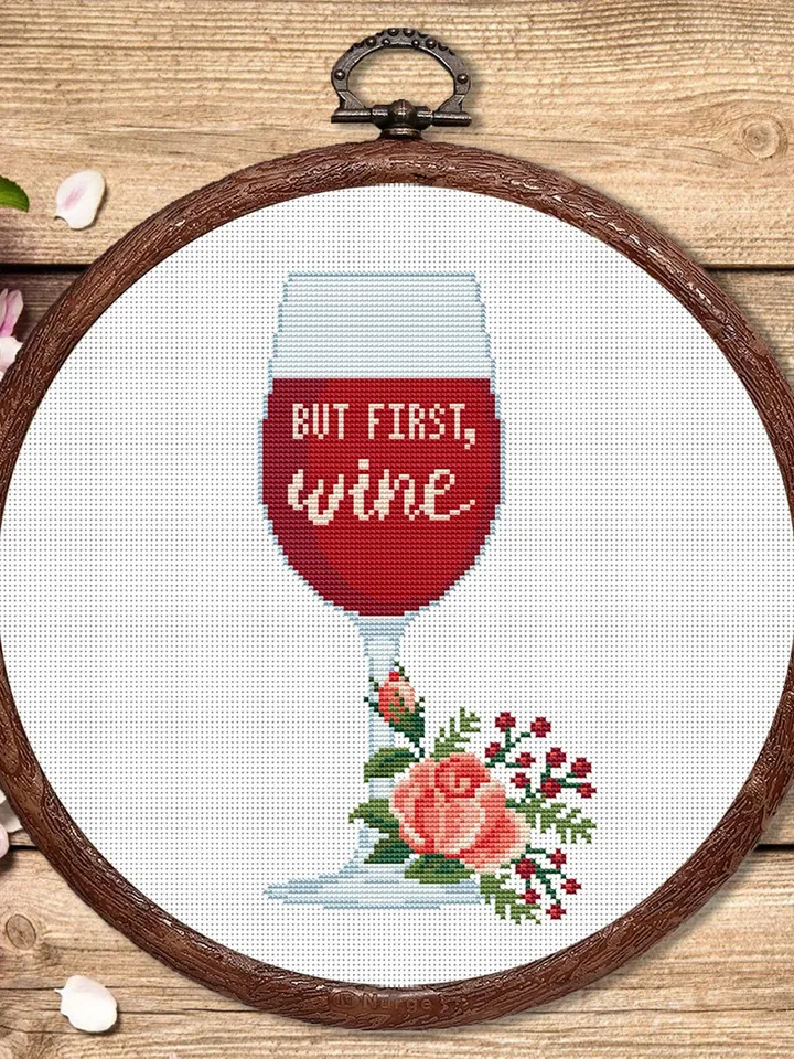 Set of 2 But First Wine Cross Stitch Pattern, Kitchen Cross Stitch, Embroidery Wine, But First Wine Pattern, Modern Cross Stitch #kt005