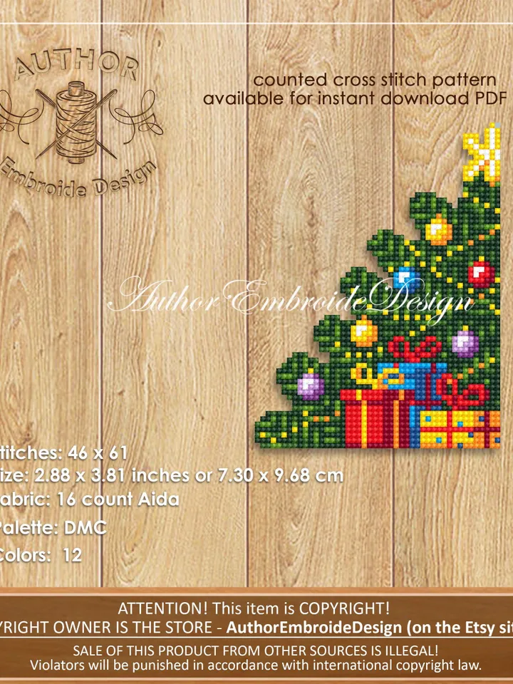 Christmas corner bookmark cross stitch pattern PDF download Christmas tree cross stitch chart, Christmas bookmark pattern digital PDF #B385