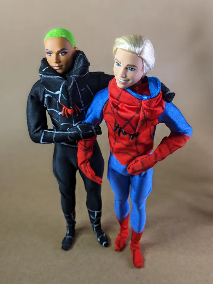Blue & red cosplay Spider bodysuit for 12-inch fashion male dolls