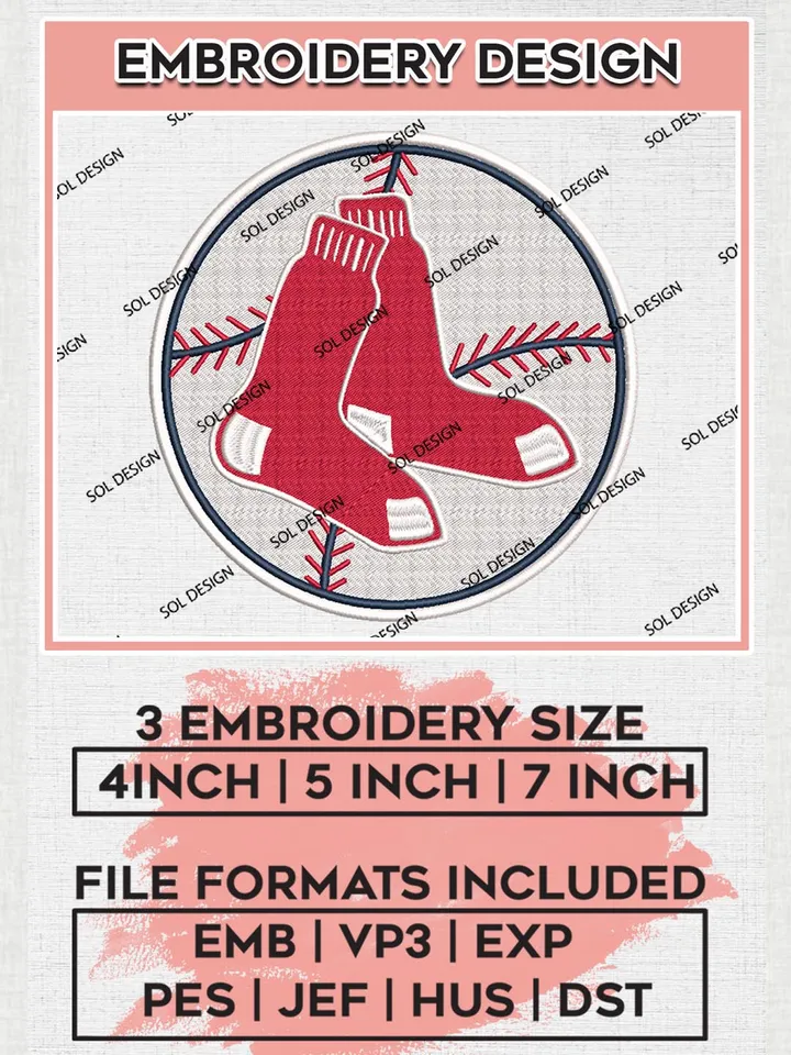 Boston Red Sox Machine Embroidery Files, MLB Boston Red Sox Team Embroidery, MLB Teams, 3 sizes, MLB Machine embroidery designs, Digital Download