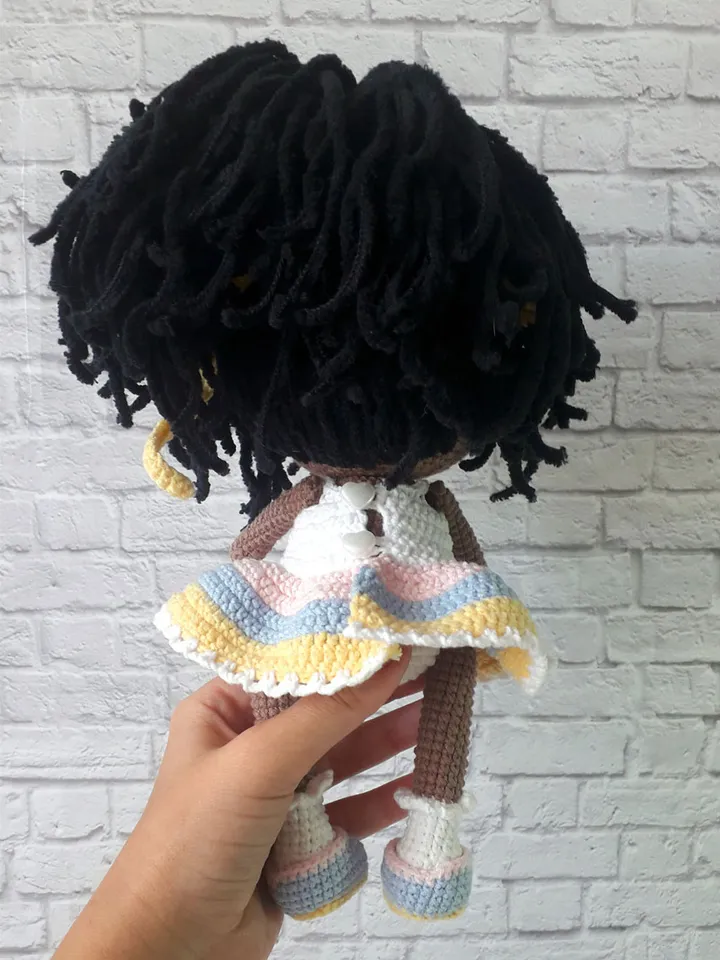 Crochet little doll, dark skin doll, crochet baby doll, crochet doll Anna, rag doll for baby, good gift