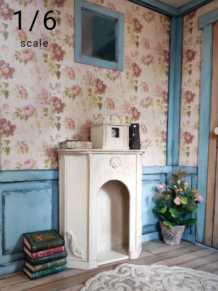 Vintage Miniature Fireplace with Backlight 1/6 -1/12 scale milky white