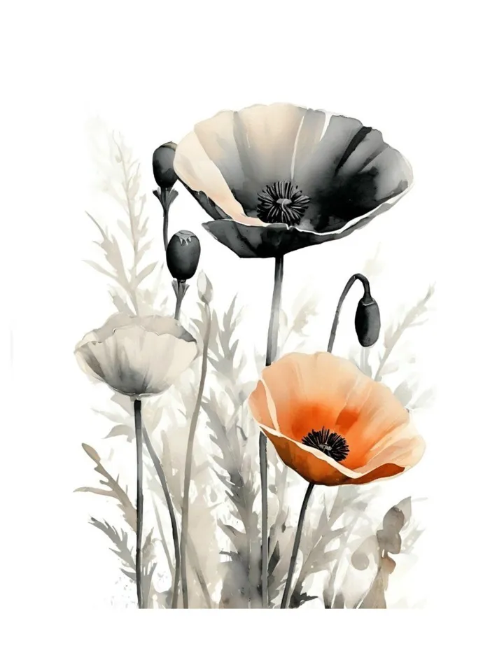 California Poppies Poster Digital Instant Download Black&White Poppies Art Print Set of 3