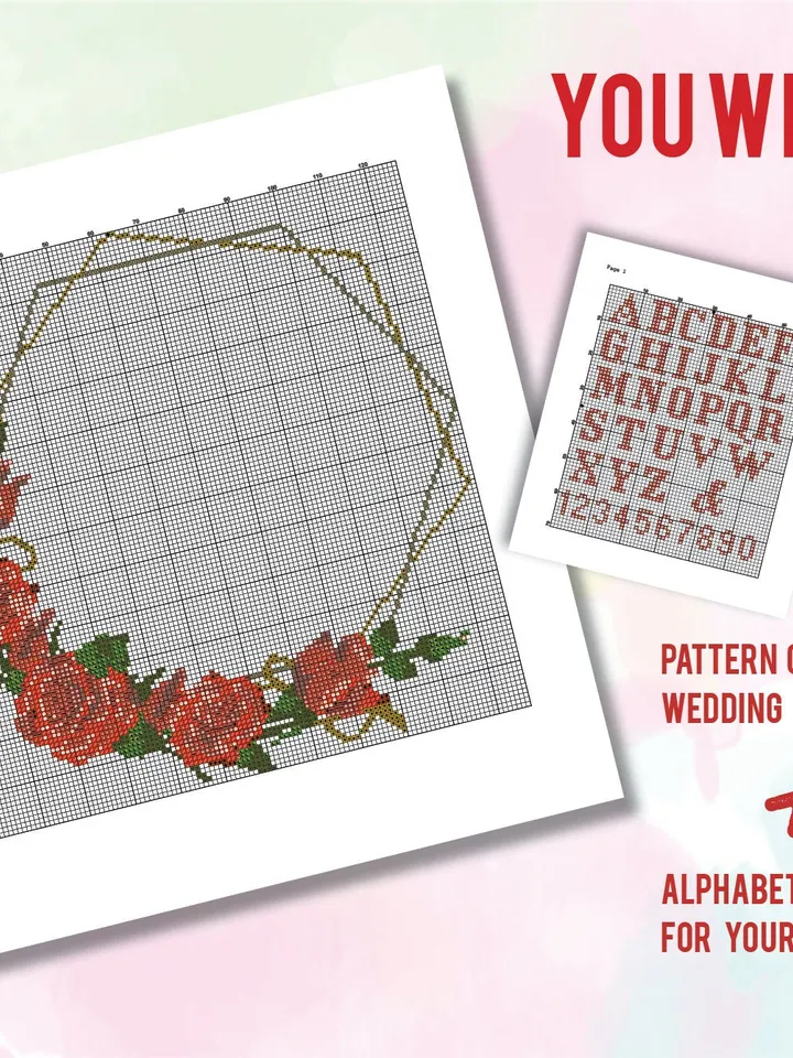 Wedding Date Frame and Alphabet Cross stitch pattern | Embroidery Pattern | Instant Download | Embroidery Designs