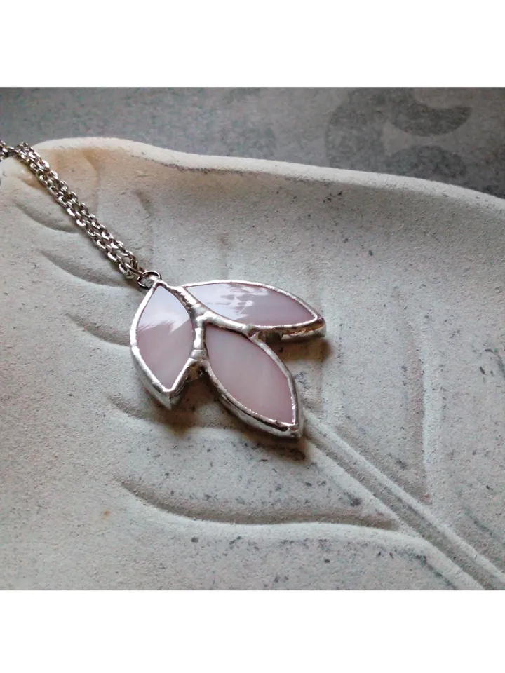 Glass spike necklace, Stained glass necklace, Leaves art deco necklace, Leaf branch pendant, Elven fairy jewelry