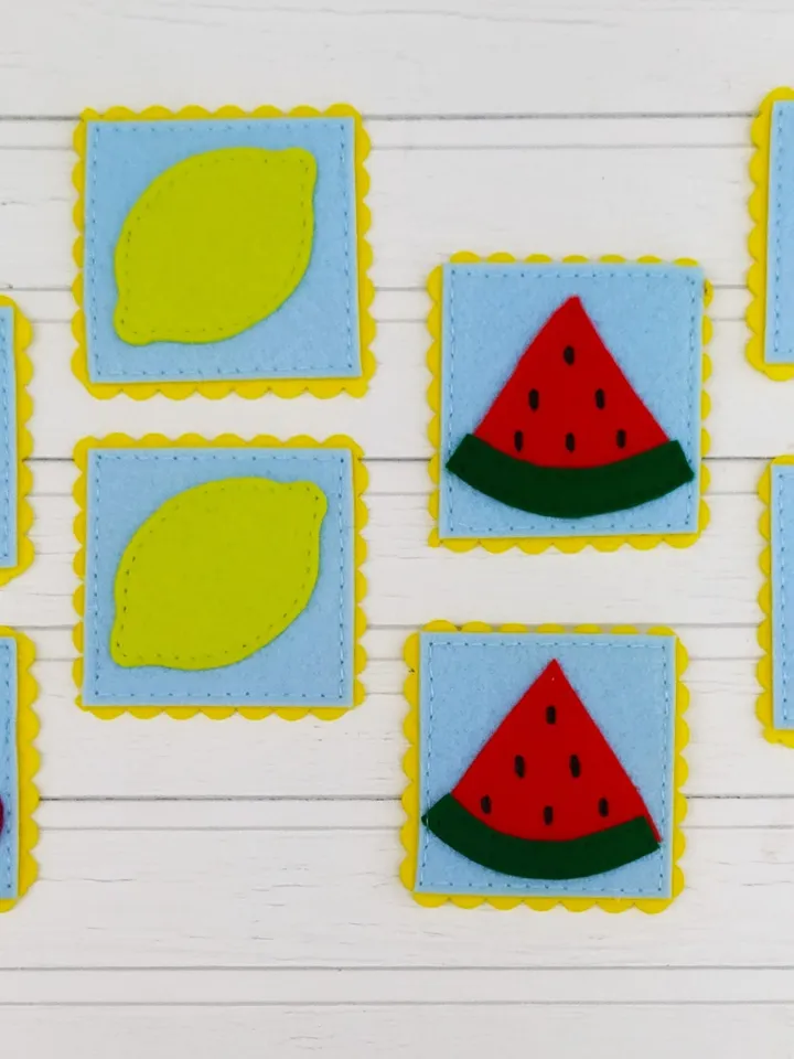 Fruit felt memory game pattern PDF, Felt matching game, Felt memory cards, Felt toy pattern, Travel Toys