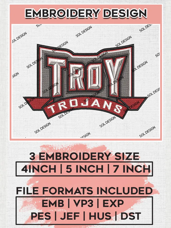 NCAA Troy Trojans Team Logo embroidery designs, NCAA Troy Trojans Machine embroidery designs, NCAA College Team Logo embroidery designs, Machine embroidery designs, Digital Download