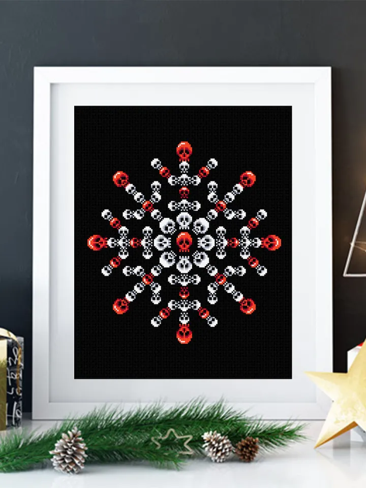 Skull snowflake cross stitch pattern download PDF Gothic Christmas cross stitch, Halloween embroidery, Cross stitch mandala Skull decor #N67