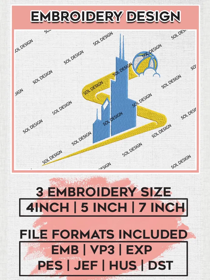 WNBA Chicago Sky Logo Embroidery Files, WNBA Chicago Team Embroidery Designs, Basketball Teams, 3 sizes, Machine embroidery designs, Digital Download