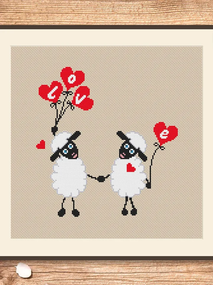 Sheeps in Love Cross Stitch Pattern, Sheep Cross Stitch, Embroidery Love, Sheep xStitch, Sheep Pattern, Love Pattern #vl003
