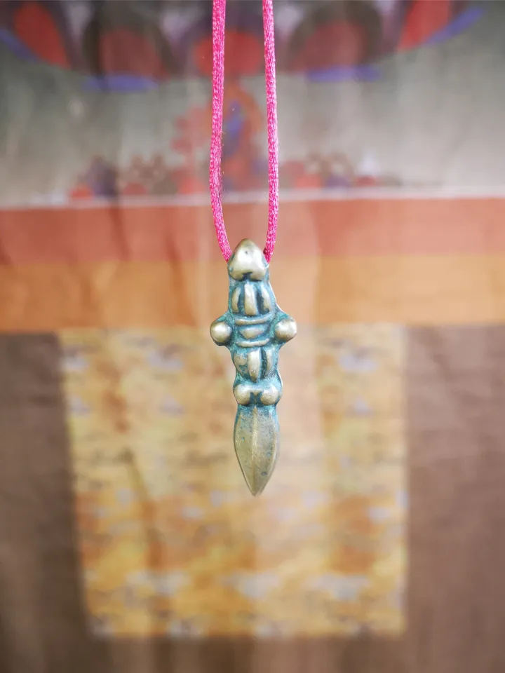 Gandhanra Vintage Tibetan Amulet ,Kila(Dorje Phurba) , Trantic Buddhism Ritual Implement Pendant,Made of Brass,1.7&quot;