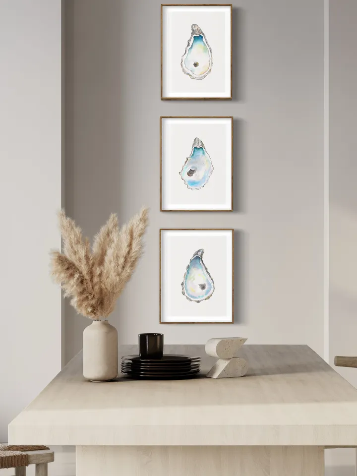 Oyster Print Set ,Watercolor Oyster, Oyster Painting, Oyster 3 Piece Set, Seaside Decor,Seaside Art Poster,Oyster Shell Art, Ocean Art Print