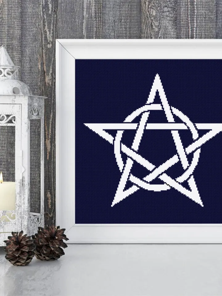 Gothic cross stitch pattern download PDF Pentagram cross stitch chart Monochrome pentacle embroidery Occult sign Gothic star digital #M140