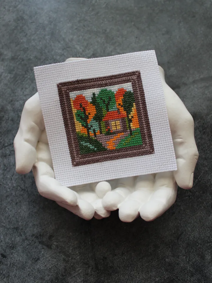 Cross stitch pattern Forest house, tiny cross stitch pattern PDF, small cross stitch chart, x stitch chart Landscape