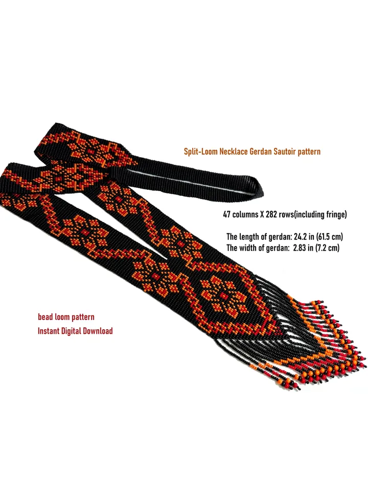 Bead loom patterns, Gerdan-Split-Loom Necklace, Beaded Sautoirs, Beading Loom only Pattern, Instant Download, PDF