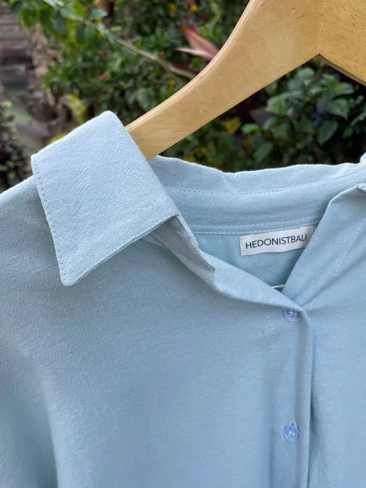 Pure linen oversize light blue shirt / soft linen summer bikini cover up maldi shirt / classy shirt comfy resort wear / comfy women wear
