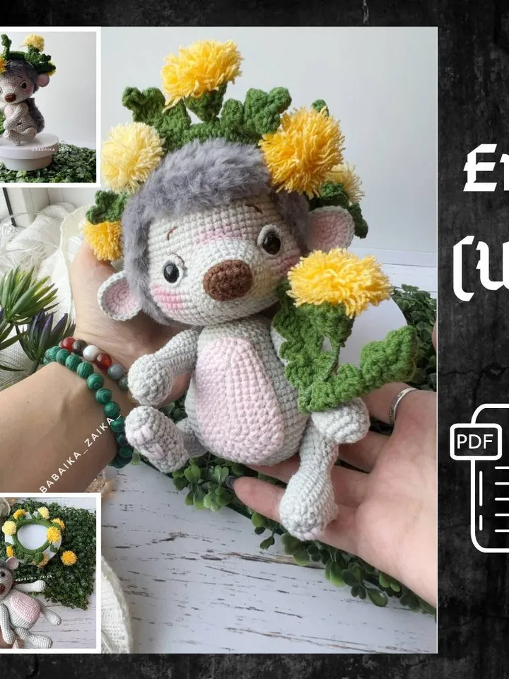 PDF Crochet Pattern Hedgehog in a Dandelions, Amigurumi pattern, Crochet Cute Funny Animal, Forest animal, Realistic amigurumi pattern