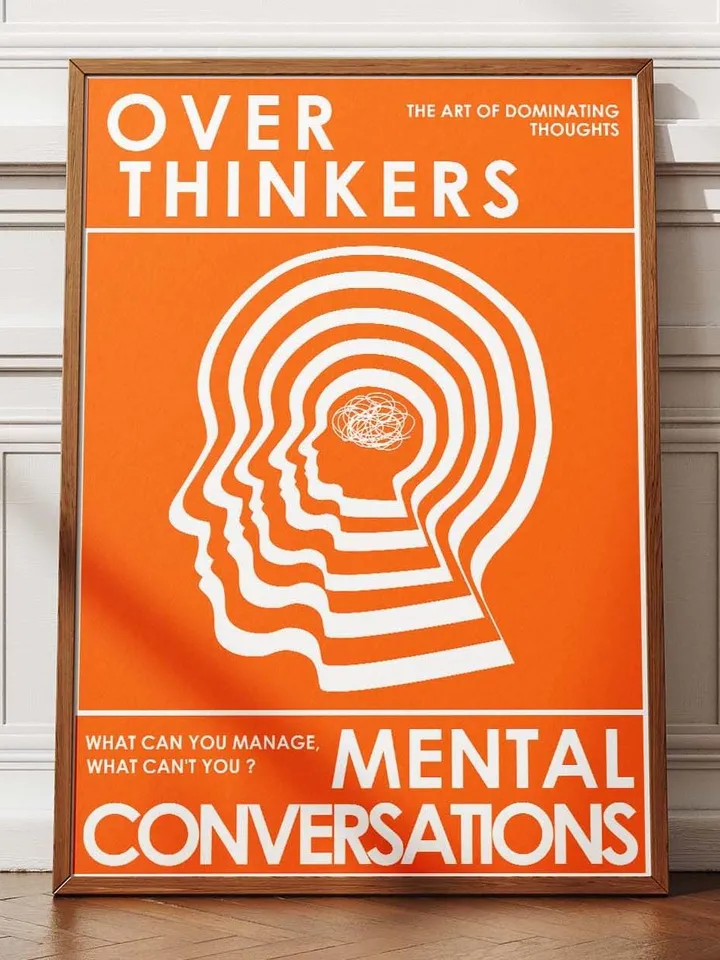 Overthinkers Wall Art Digital Print Retro Style Creativity Poster Eclectic Printable Artwork Trendy Room Decor Instant Download Orange White