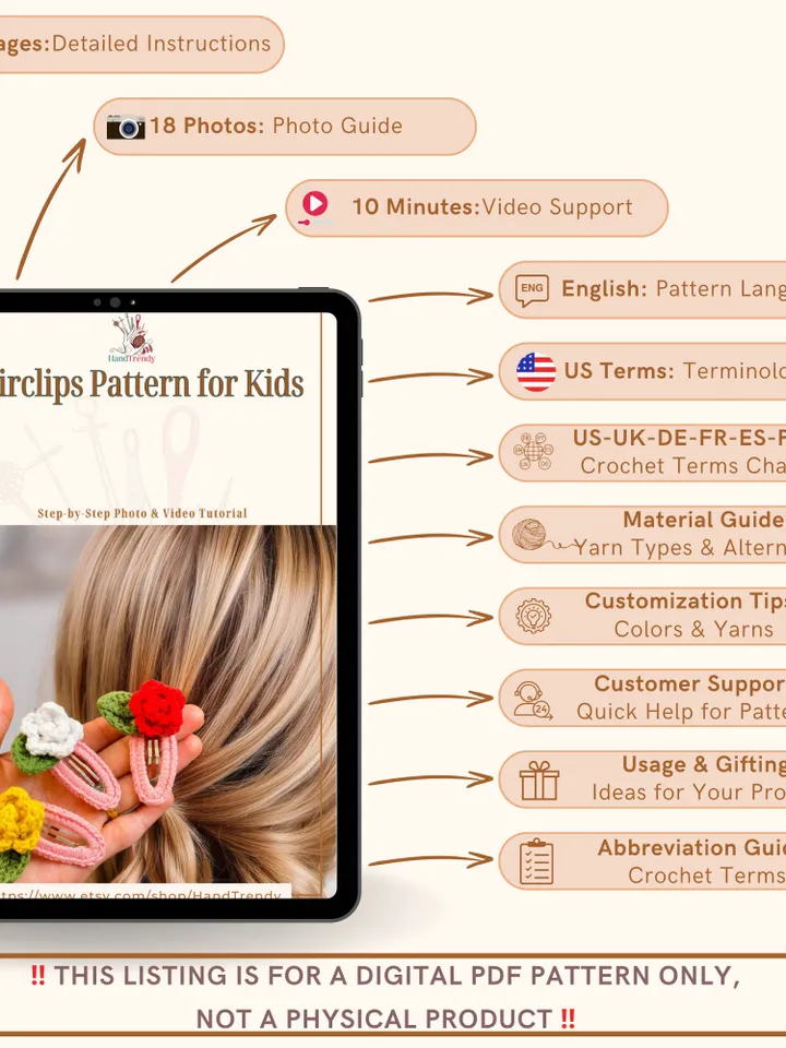 Hairclips Pattern for Kids - Neutral Hair Clip Crochet Pattern - Fall Crochet Pattern for Hairclips - Toddler Hair Clip Crochet Pattern