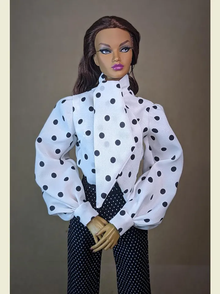 Handmade classic polka dot blouse for 16-inch Fashion Royalty dolls - FR16