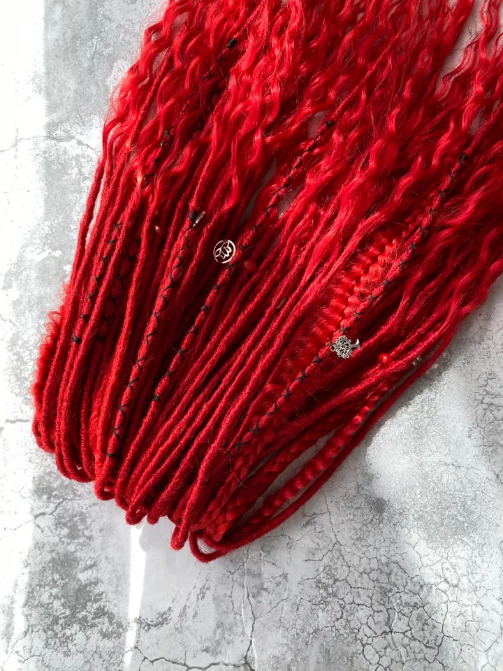 Red synthetic curly Double Ended Dreadlocks, Ready to ship