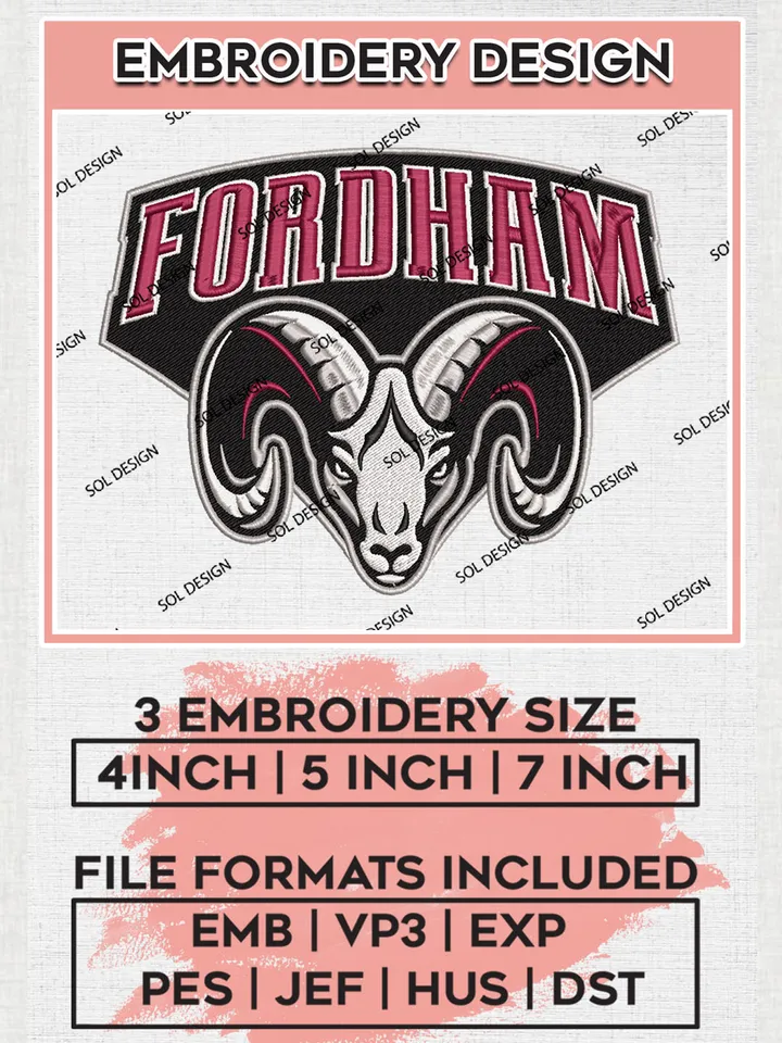 NCAA Fordham Rams Team Logo Embroidery Design Files, NCAA Fordham Rams Machine Embroidery, NCAA Teams, 3 sizes, NCAA Machine embroidery designs, Digital Download