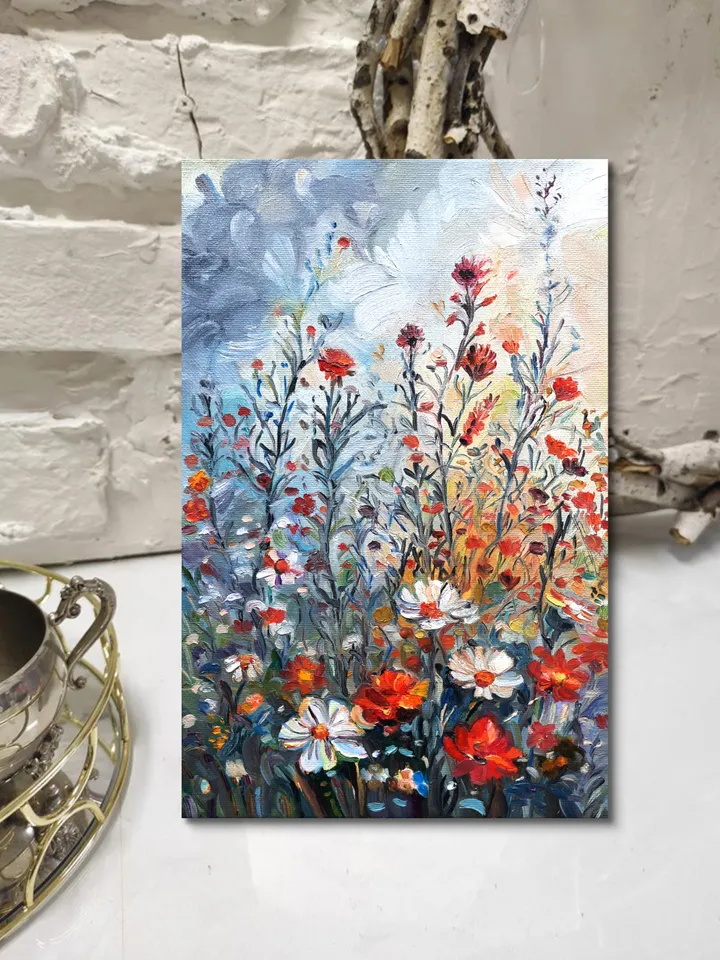 Meadow Painting Original Oil Art Small Artwork Oil On canvas 12*8