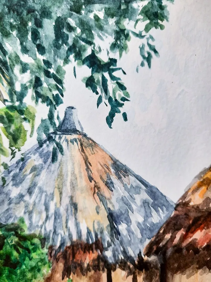 Original watercolor painting Tropical landscape House painting Wall art decor