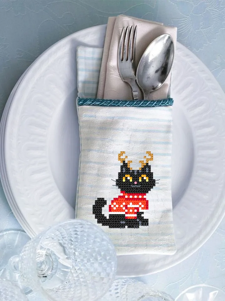 Set Christmas cats cross stitch pattern download PDF, Cute black cat embroidery PDF, Christmas mini cross stitch, Funny home cat decor #N78